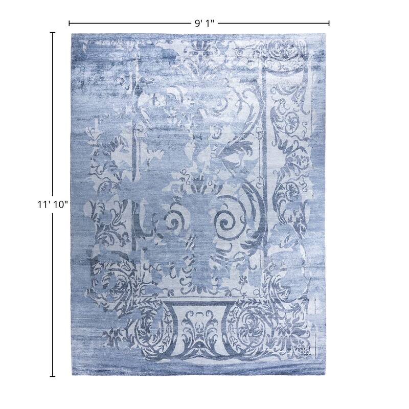 Modern One-of-a-Kind Hand-Knotted Area Rug, Blue - 9' 1" x 11' 10"