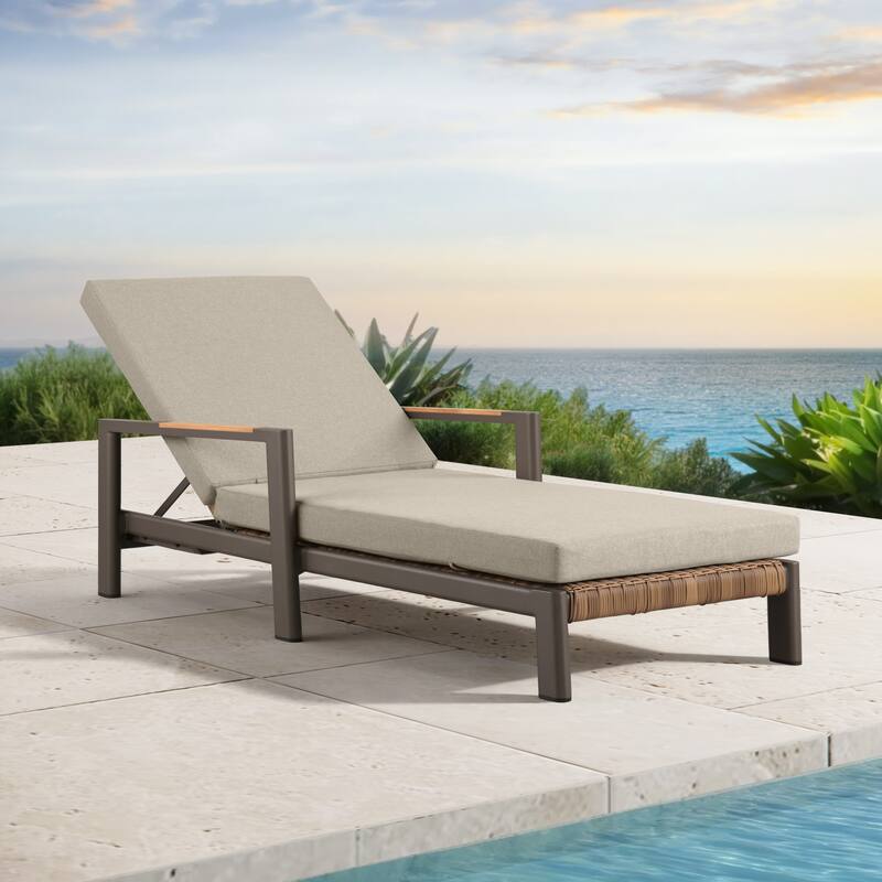 Arlo Teak & Wicker Aluminum Dual-Use Outdoor Chaise Lounge (Set of 2)