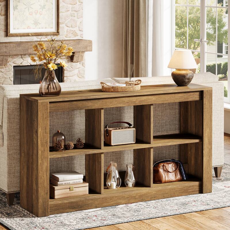 55-Inch Farmhouse Console Table with Storage, Narrow Long Sofa Table Behind the Couch - 55.12" L x 13.77" W x 33.46" H