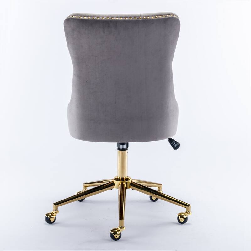 Roomfitters Velvet Tufted Office Chair, Adjustable Swivel Desk Chair with Gold Metal Base, Nailhead Trim Vanity Chair
