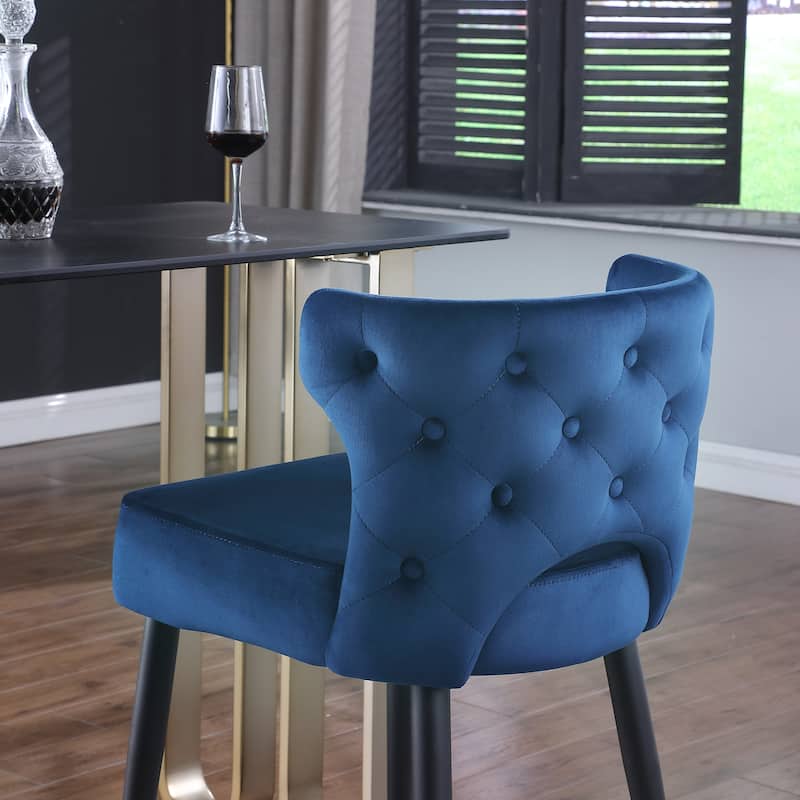 Contemporary Velvet Thick Upholstered Counter Bar Stool Set of 2,with Gold Tipped and Black Metal Legs