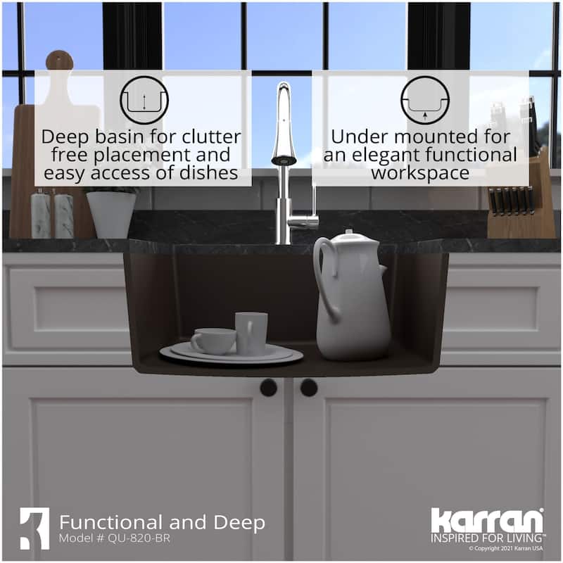 Karran USA QU-820-PK1 Quartz QU 24-3/8" Undermount Single Basin Quartz