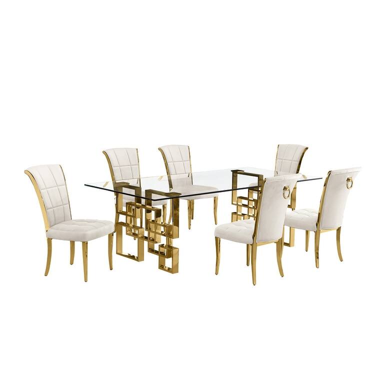 Best Quality Furniture D223/4-SC320-7 Dining Set with 95" 15mm Glass