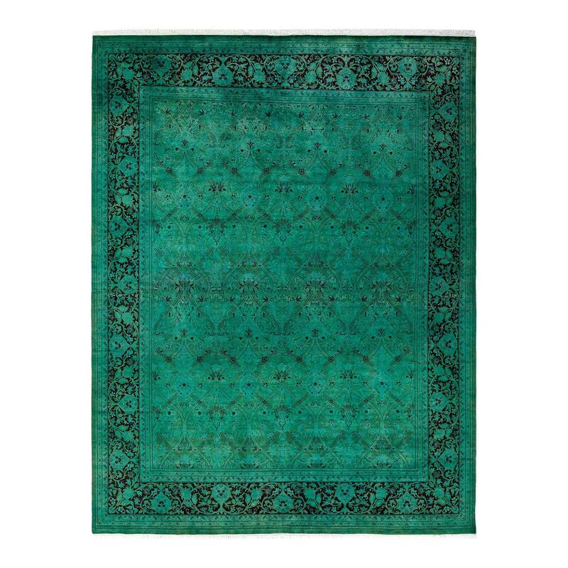 Overton Hand Knotted Wool Vintage Inspired Modern Contemporary Overdyed Green Area Rug - 8' 1" x 10' 2"