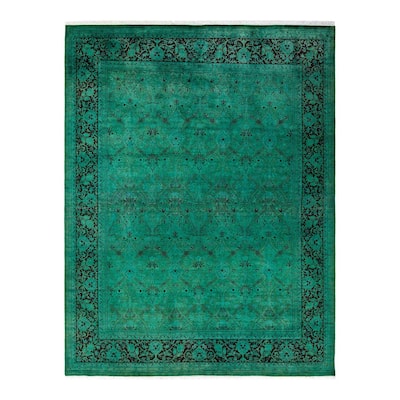 Overton Hand Knotted Wool Vintage Inspired Modern Contemporary Overdyed Green Area Rug - 8' 1" x 10' 2"