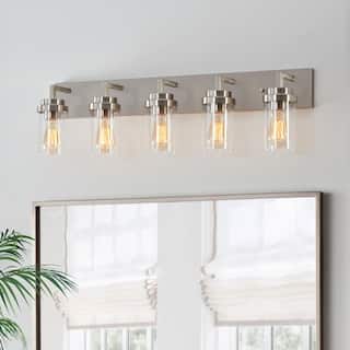 KAWOTI 5-Light Dimmable Bathroom Vanity Light with Clear Glass Shade