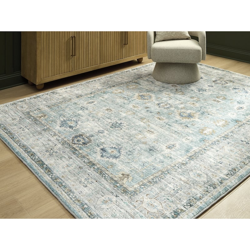 Signature Design by Ashley Ladstoney Teal/Beige/Gray 8' x 10' Memory Foam Area Rug - 7'7"W x 9'6"D