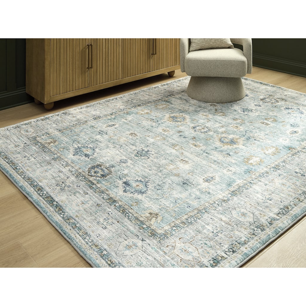 Signature Design by Ashley Ladstoney Teal/Beige/Gray 8' x 10' Memory Foam Area Rug - 7'7"W x 9'6"D