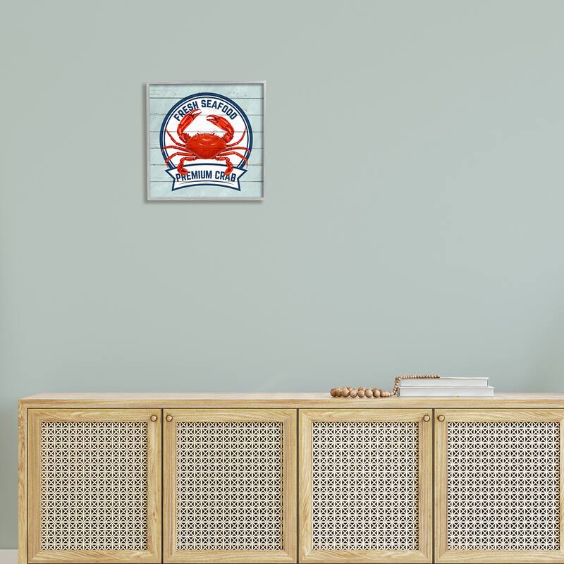 Stupell Fresh Seafood Crab Sign Quote Rustic Nautical Boathouse Framed Wall Art - Red