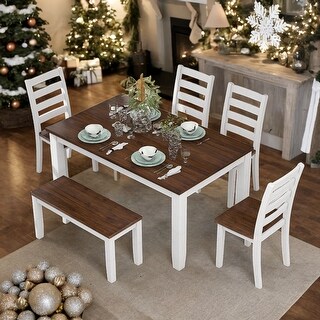 Rustic Style 6-Piece Dining Room Table Set with 4 Ergonomic Designed ...