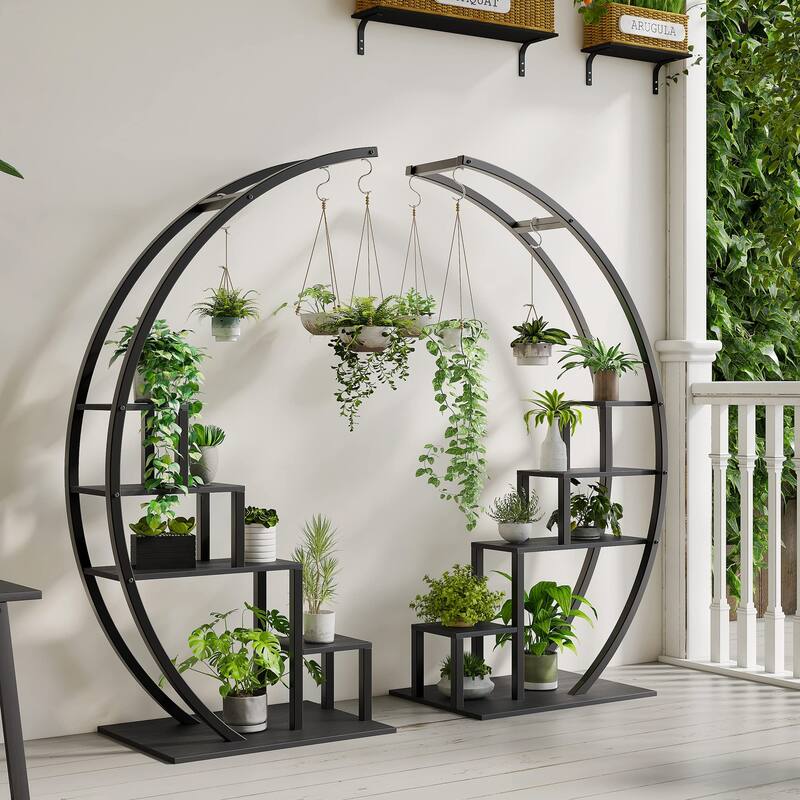 Metal Plant Stand 5 Tier Half Moon Shape set of 2