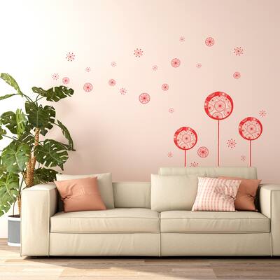 Walplus Red Pink Dandelion Flower Wall Sticker Nursery Decor Decal