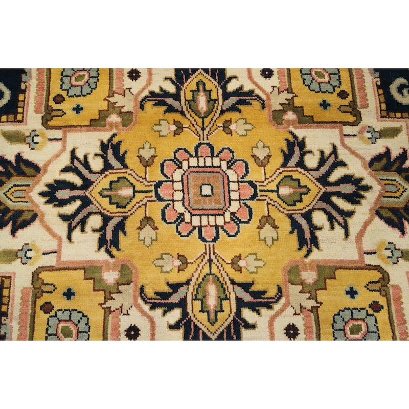 Hand Knotted Oriental 100% Wool Carpet Transitional Floral Navy Blue & Blues Oushak Area Rug - 13' 11'' X 9' 10''