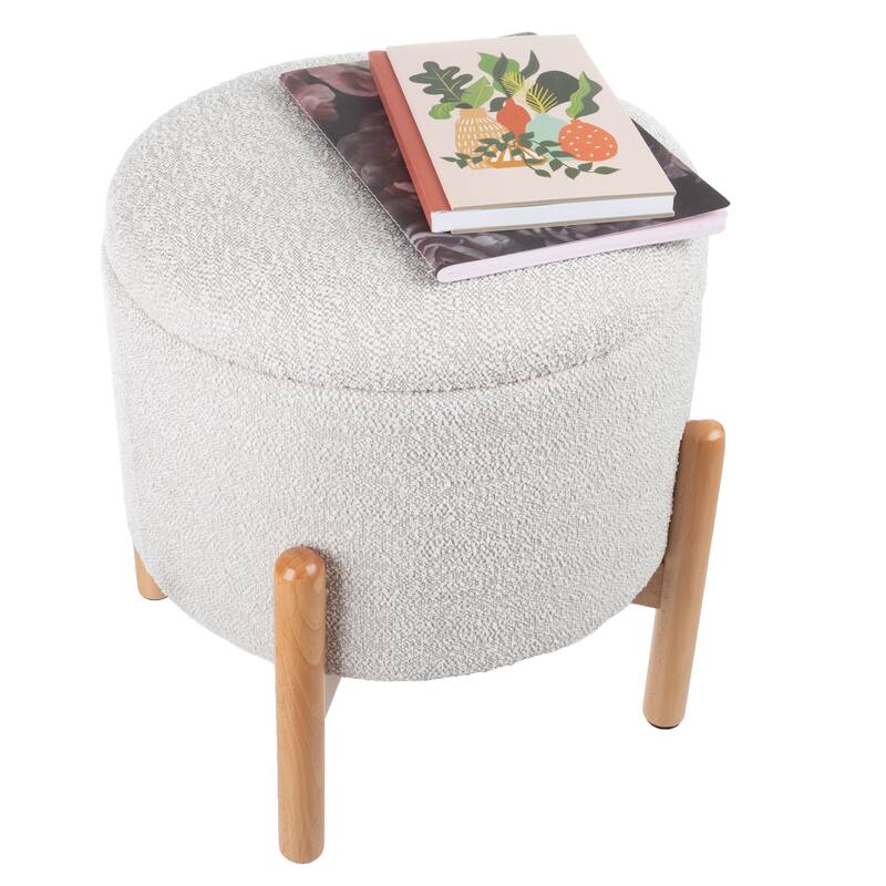 Storage Ottoman - Multipurpose Round Footrest or Storage Organizer with Removable Top by Lavish Home (Gray) - Grey - Small