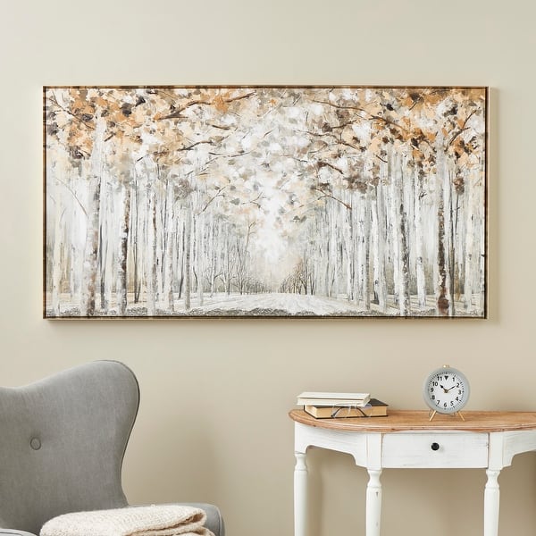 slide 2 of 8, Gray Canvas Forest Landscape Framed Wall Art with Brown Accents 58"W, 31"H