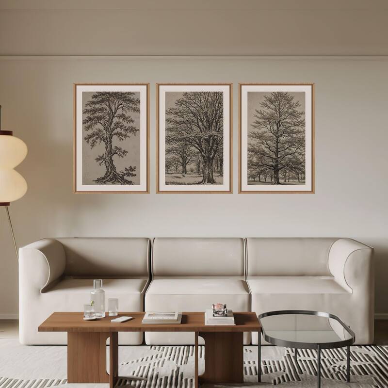 Neutral Tree Sketch Framed Canvas Wall Art Set
