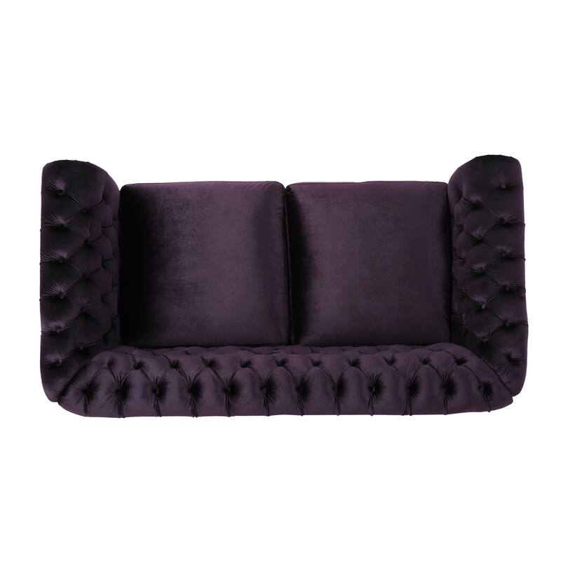 Elegant Chesterfield Loveseat Sofa with Velvet Upholstery, Nailhead Accents, and Rolled Armrests, for Living Room Bedroom