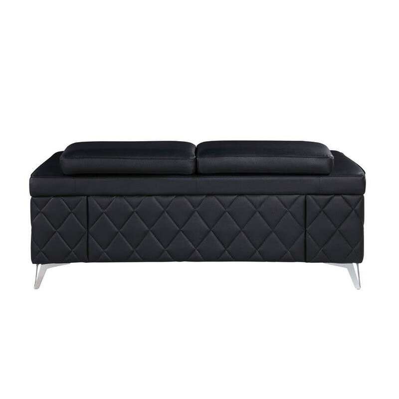 HomeRoots 70" Black And Silver Metallic Top Grain Leather Loveseat