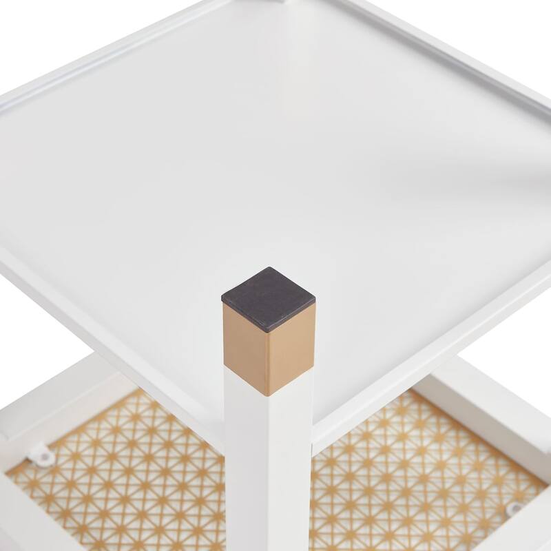 Glass End Table, Modern Style Side Table, Square Table for Living Room, Tempered Glass with Metal Frame, 2-Layer