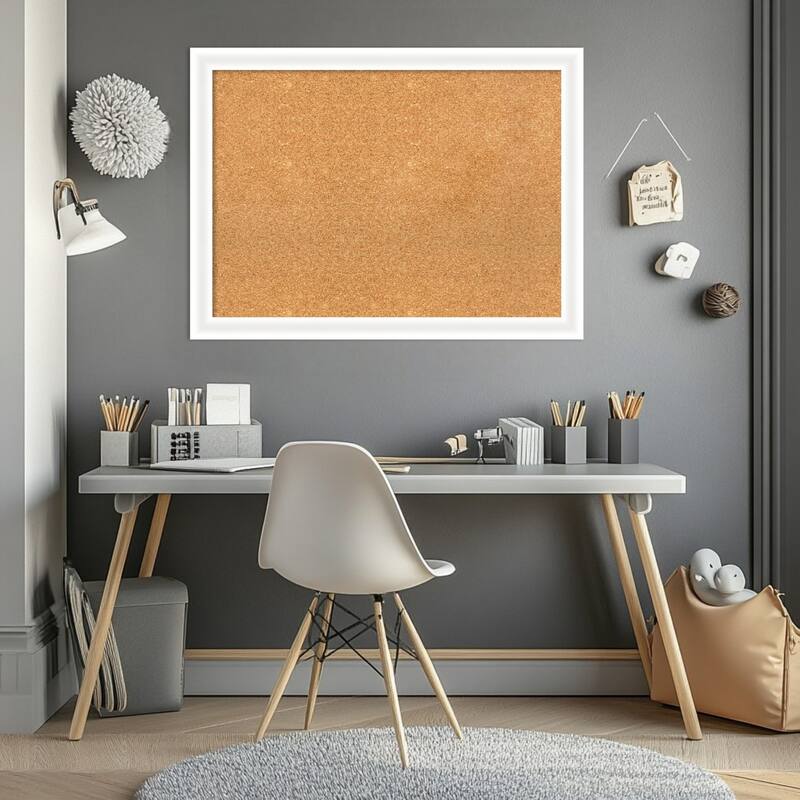 Oliver White Narrow Wood Framed Cork Board - Bulletin Board, Organization Board, Pin Board