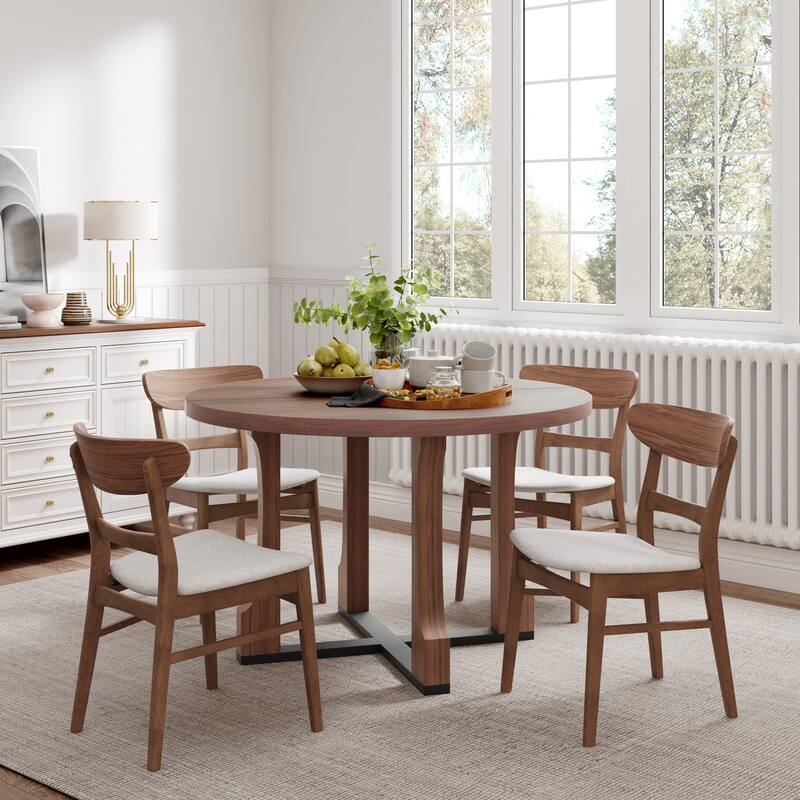 Christopher Knight Home- Thompson Wood 5-Pieces Dining Set - Light Beige+Walnut