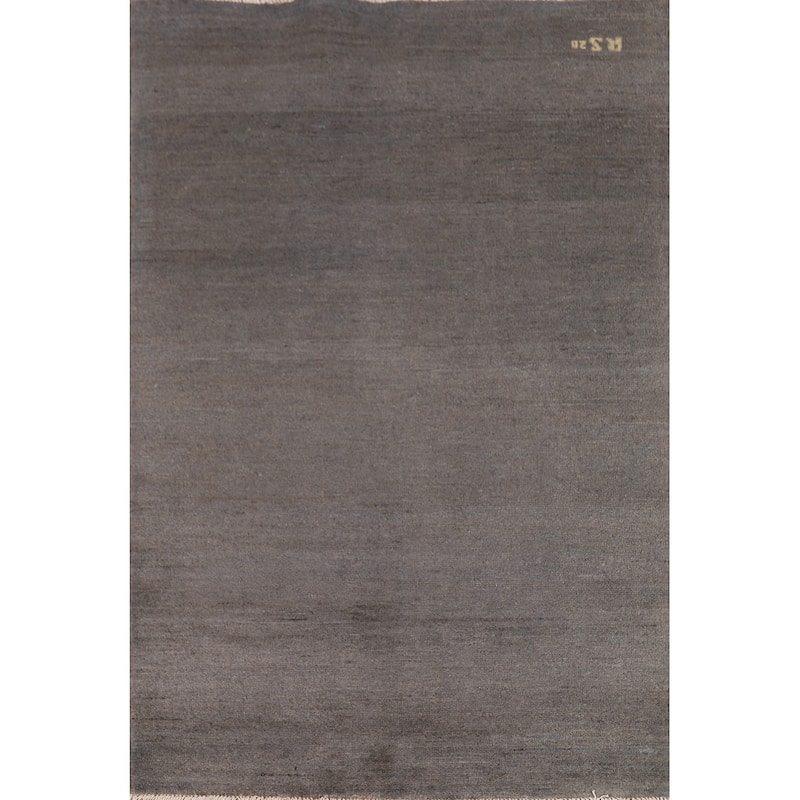 Gray Gabbeh Modern Foyer Rug Hand-Knotted Wool Carpet - 3'5"x 4'11"