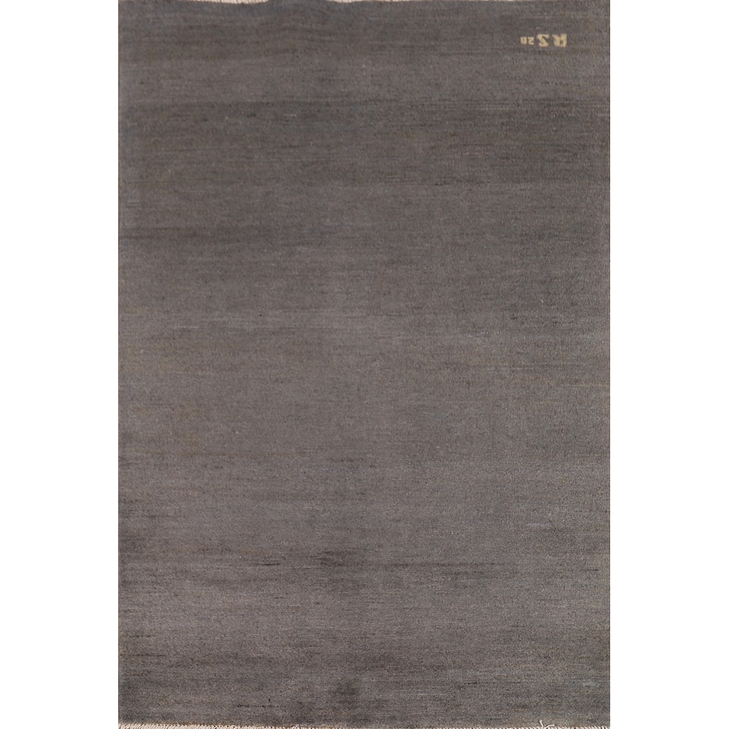 Gray Gabbeh Modern Foyer Rug Hand-Knotted Wool Carpet - 3'5"x 4'11"