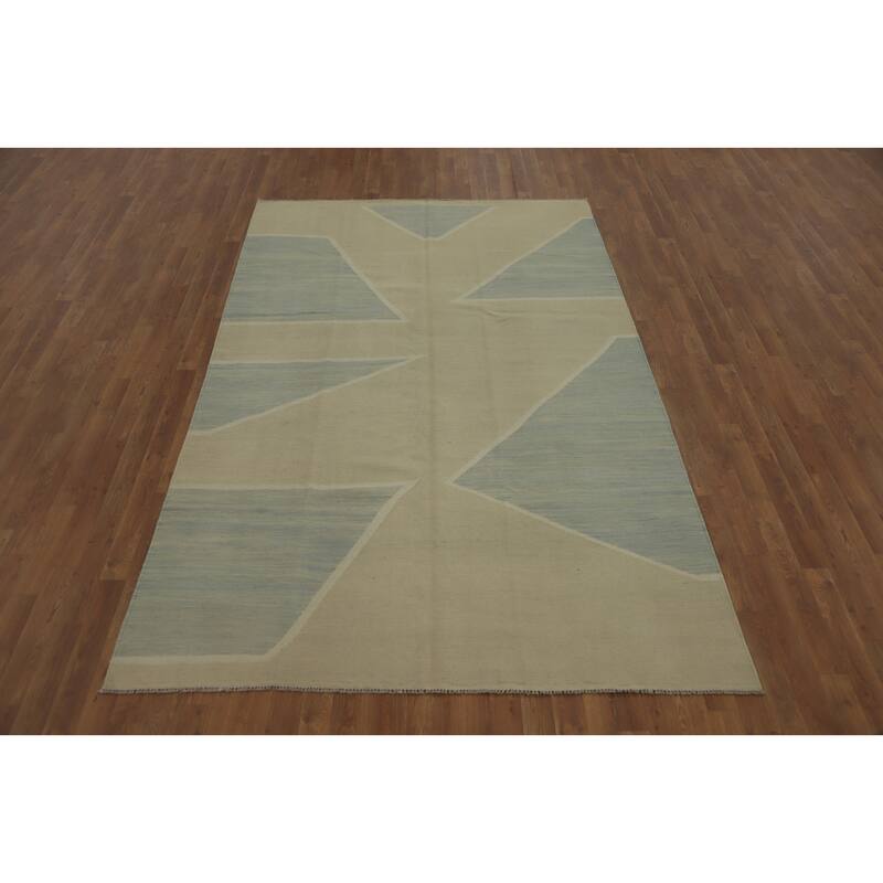 Hand Woven Southwestern Wool Beige Geometric Area Rug - 9' 1'' X 5' 10''