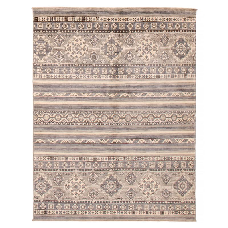 ECARPETGALLERY Hand-knotted Uzbek Ghazni Grey Wool Rug - 4'9 x 6'4 - Grey - 4'9 x 6'4