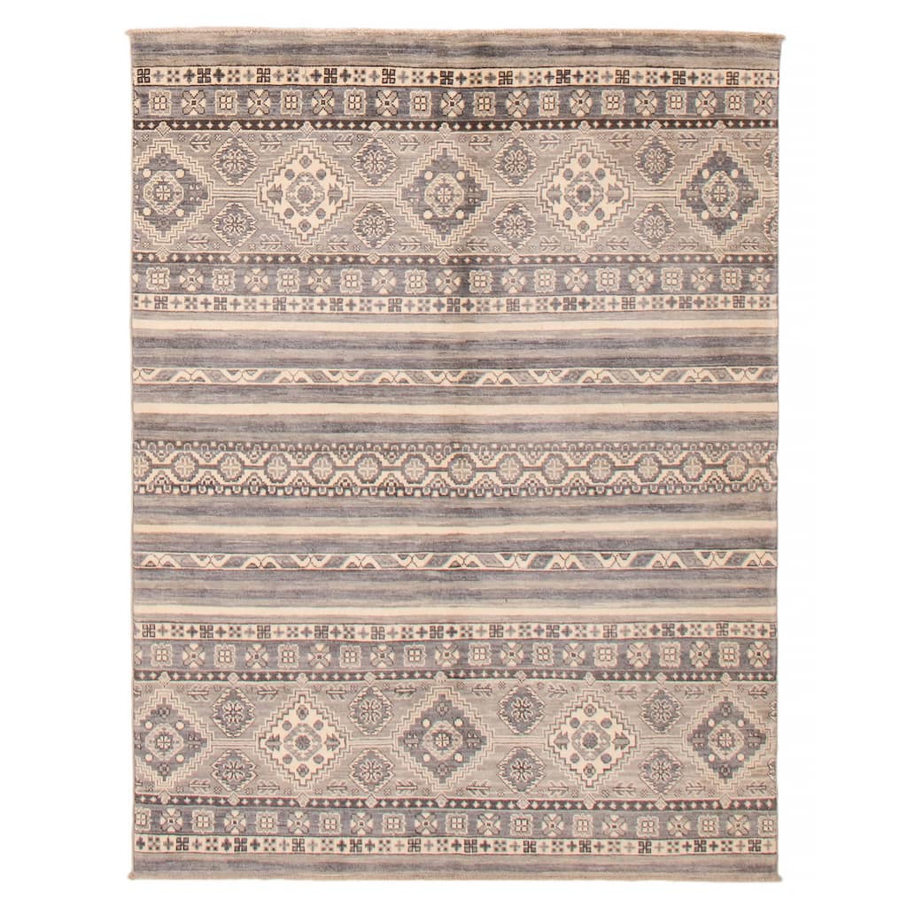 ECARPETGALLERY Hand-knotted Uzbek Ghazni Grey Wool Rug - 4'9 x 6'4