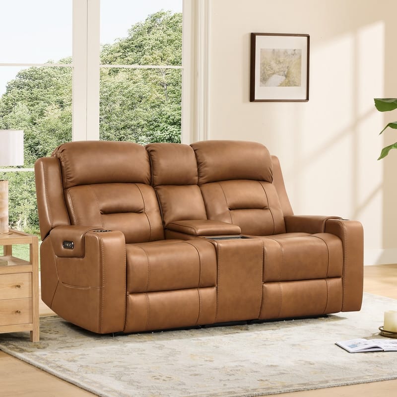 Spruce & Spring Genuine Leather Power Reclining Sofa with Wireless Charging