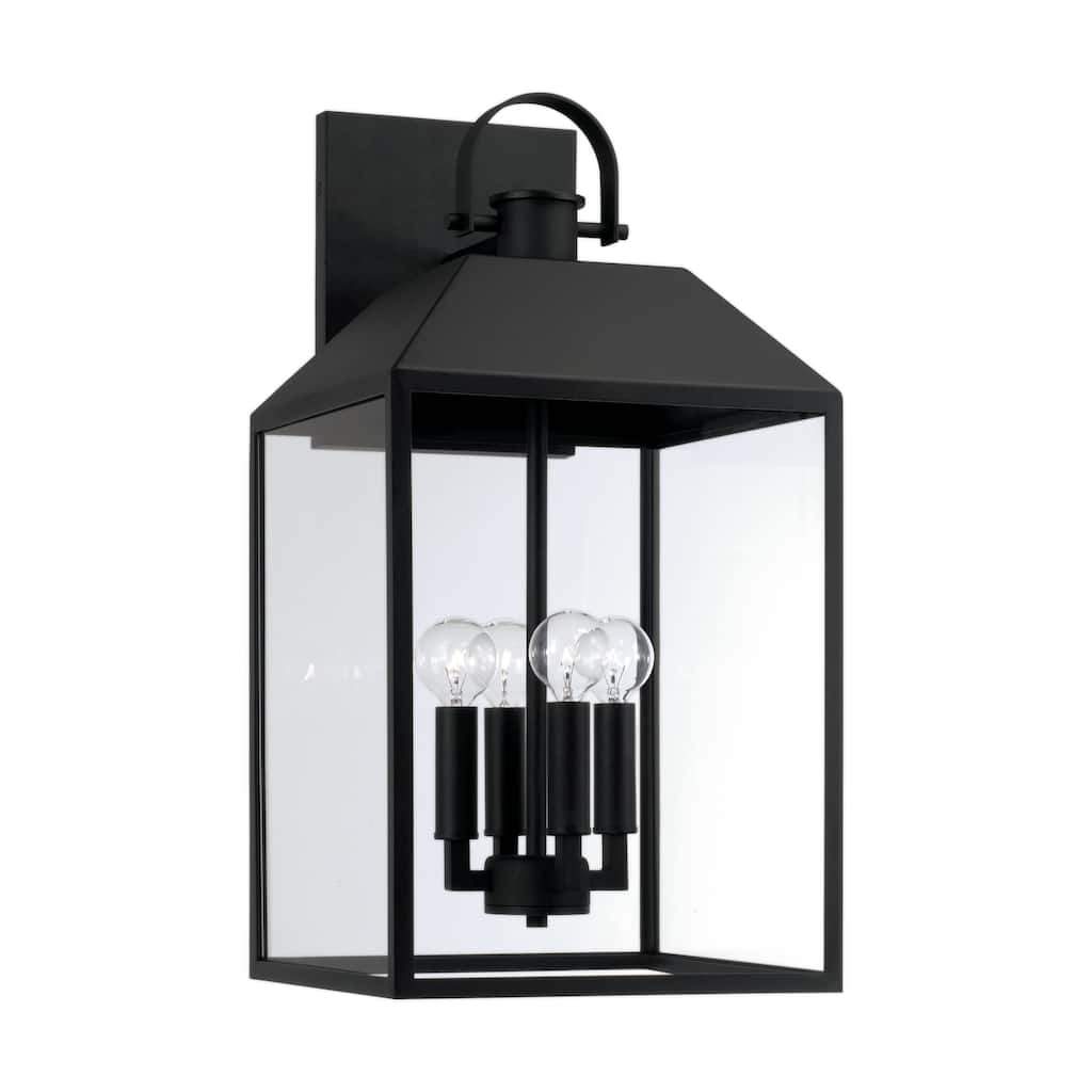 11.25"W x 22"H 4-Light Outdoor Square Rectangle Wall Lantern in Black with Clear Glass