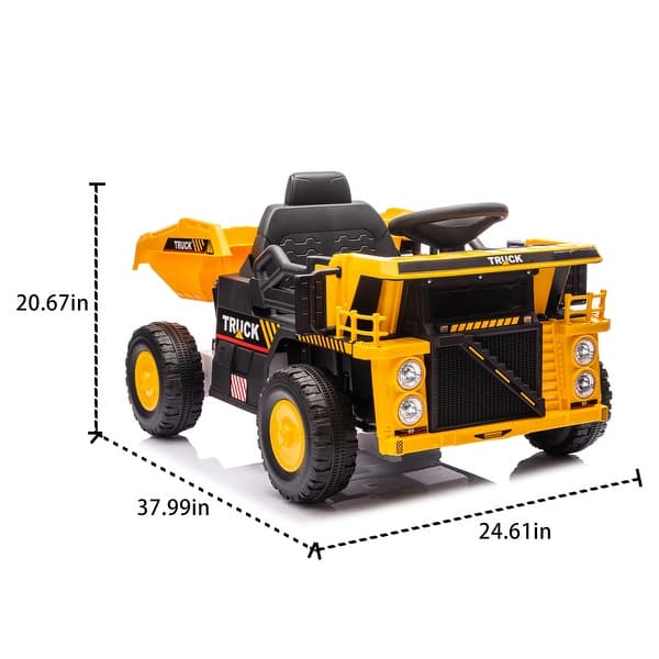 Remote-Controlled 12V Kids Dump Truck with Multimedia, Volume Adjustment, and Electric Dump Bed for Children 3-5