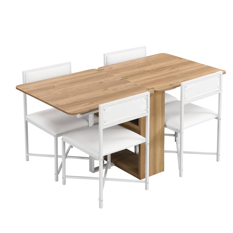 Modern Compact 63inch 5-Piece Extendable Dining Table Set