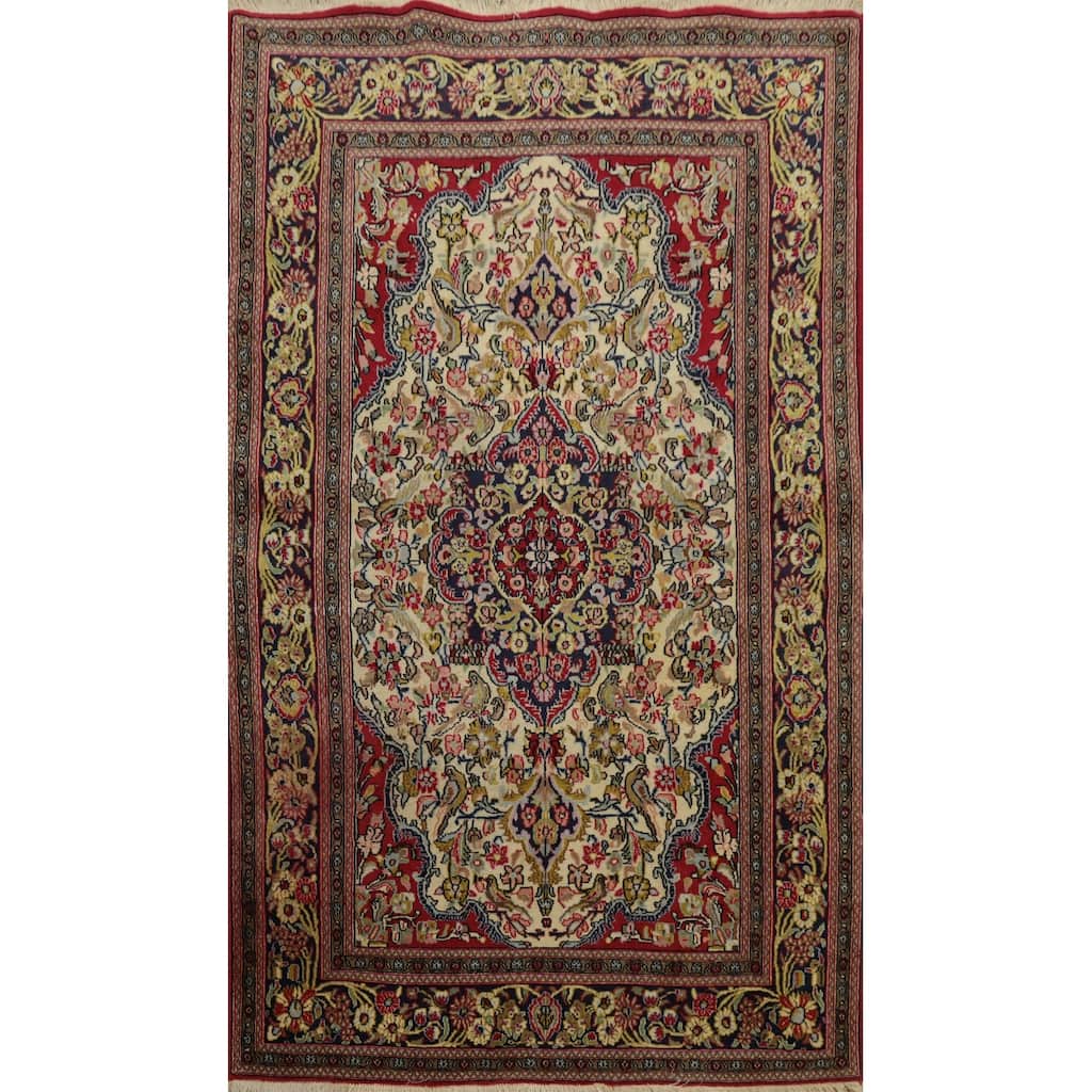 Hand Knotted Oriental 100% Wool Carpet Traditional Floral Beige & Ivories Qum Area Rug - 5' 10'' X 3' 9''