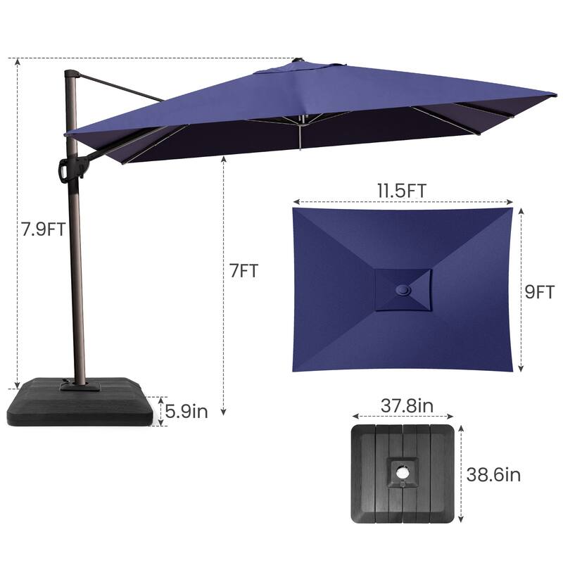 9 FT x 11.5 FT Outdoor Patio Cantilever-Offset Umbrella with 4-Piece Fillable Weighted Base