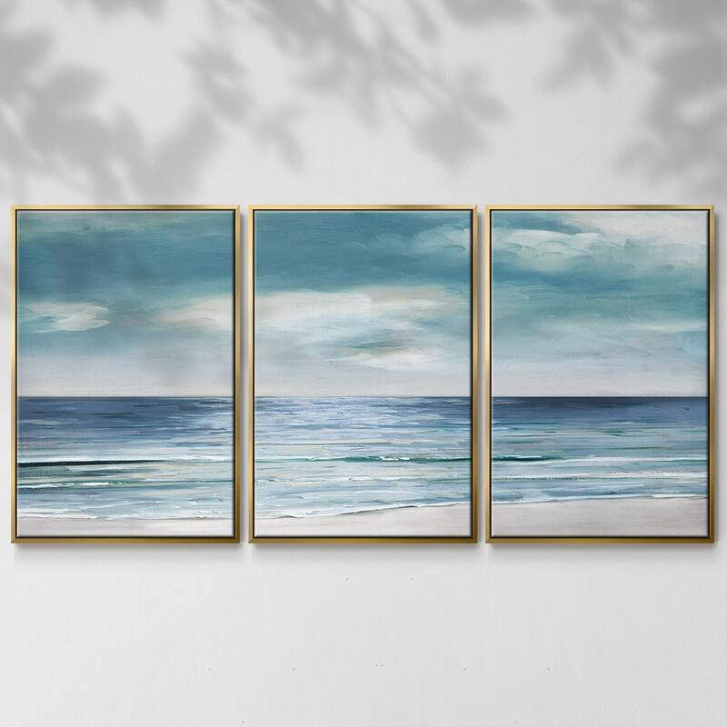 Blue Silver Shore - Multi Piece Framed Canvas