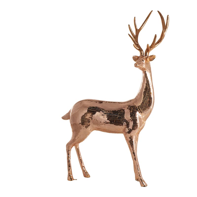 Fiberglass Reindeer Floor Decorative Christmas Sculpture with Mosaic Pattern - Copper or Silver - Roche River Decor