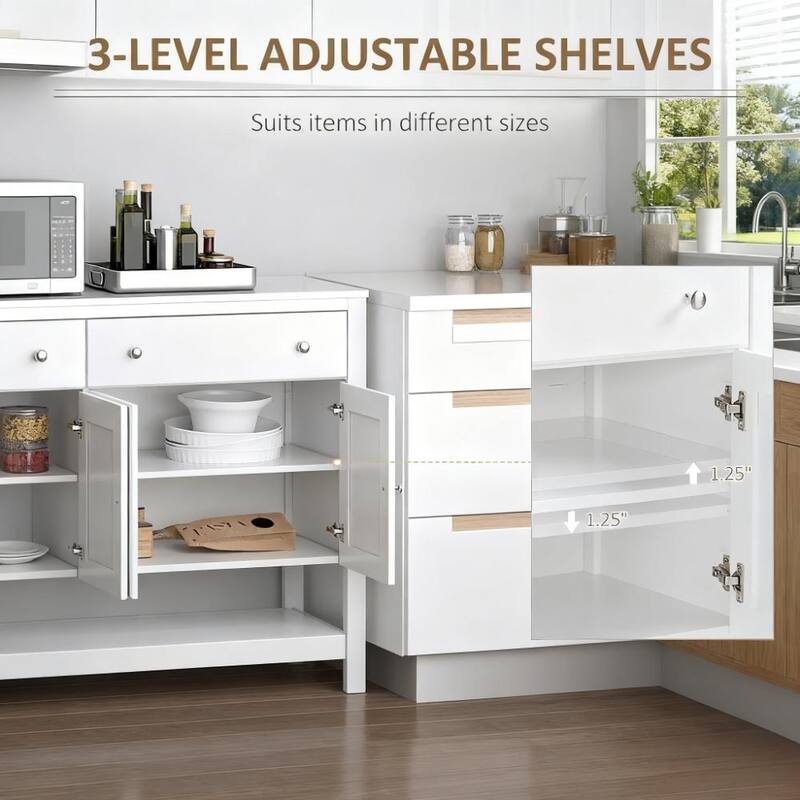 47" Sideboard Coffee Bar Cabinet with Storage, Accent Kitchen Storage Cabinet with Open Shelves for Living Room, Dining Room