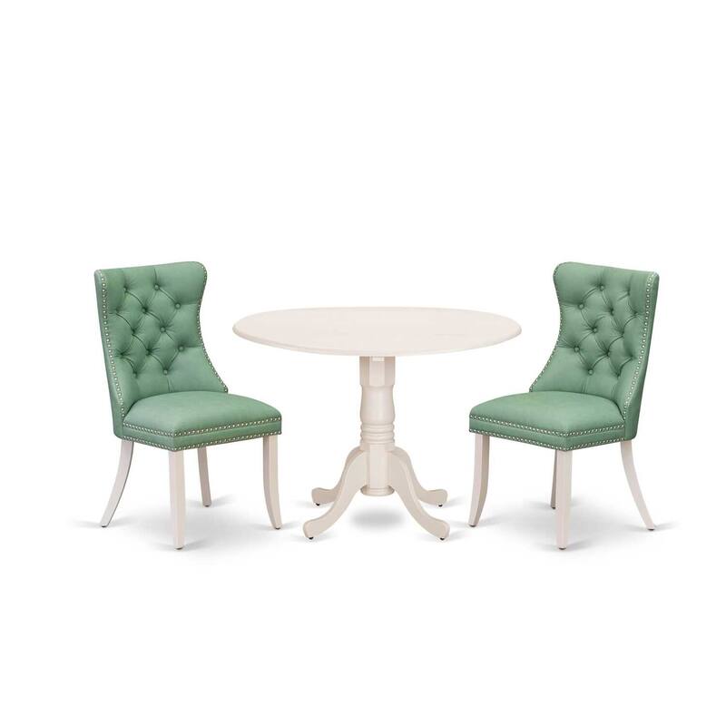 3-Piece Linen white Solid Wood Top-Round Upholstered Dining Room Set -Seats 4