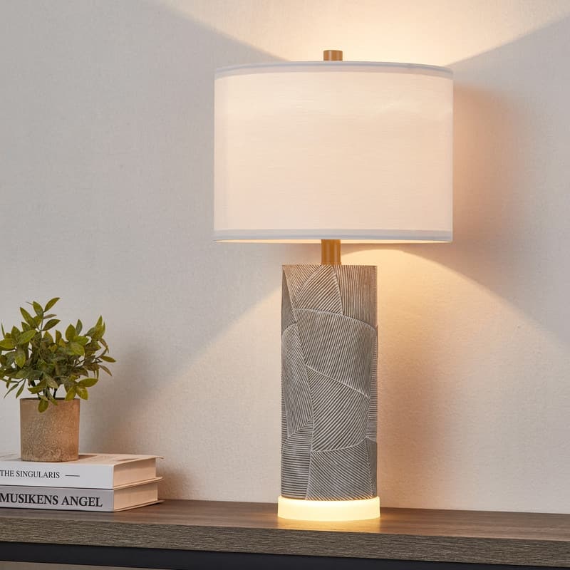 KAWOTI 23.25 inch Grey with Distressed White Table Lamp Set with Bulbs