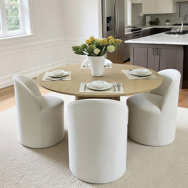 Chenille Upholstered Dining Chair with Castors (Set of 4)