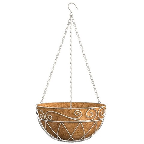 Panacea 83550 French Country Hanging Basket, Steel, White, 14"
