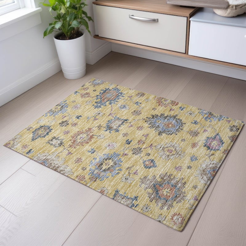 Premium Washable Super Soft Traditiional Spaces Mayfield Rug - Gold - 1'8" x 2'6"