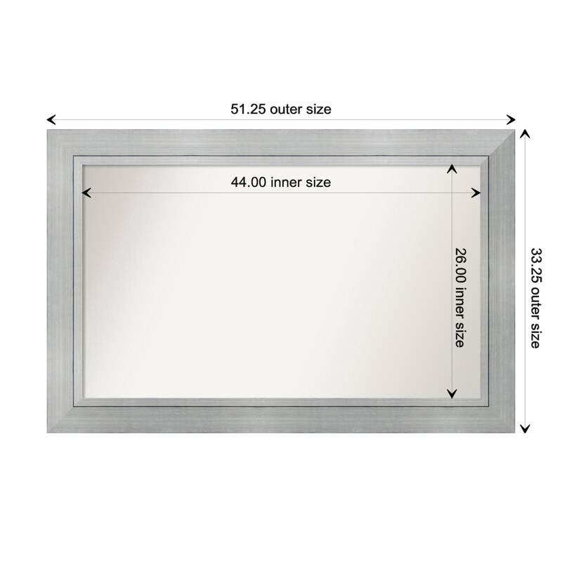 Romano Silver Framed Non-Beveled Custom Wall Mirror, Bathroom Vanity Mirror - Outer Size: 51.25 x 33.25
