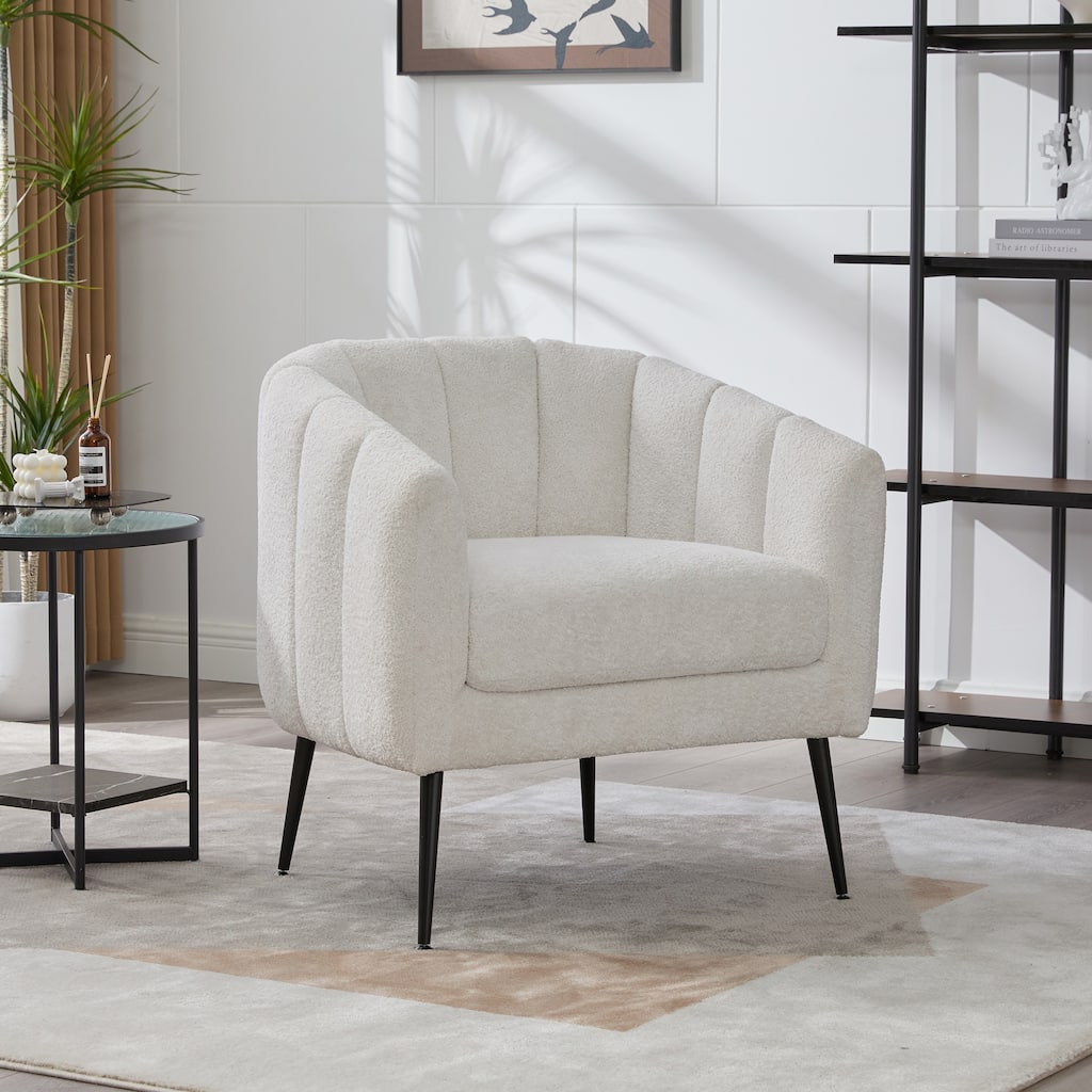 29.9" Modern Upholstered Chenille Vanity Barrel Accent Chair with Metal Legs, Channel Tufted Lounge Chair