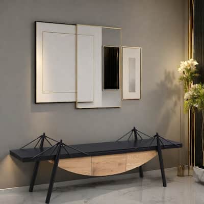 70.87" Nautical Sailboat Console Table - Modern Media Console with Storage Drawer & Metal Frame