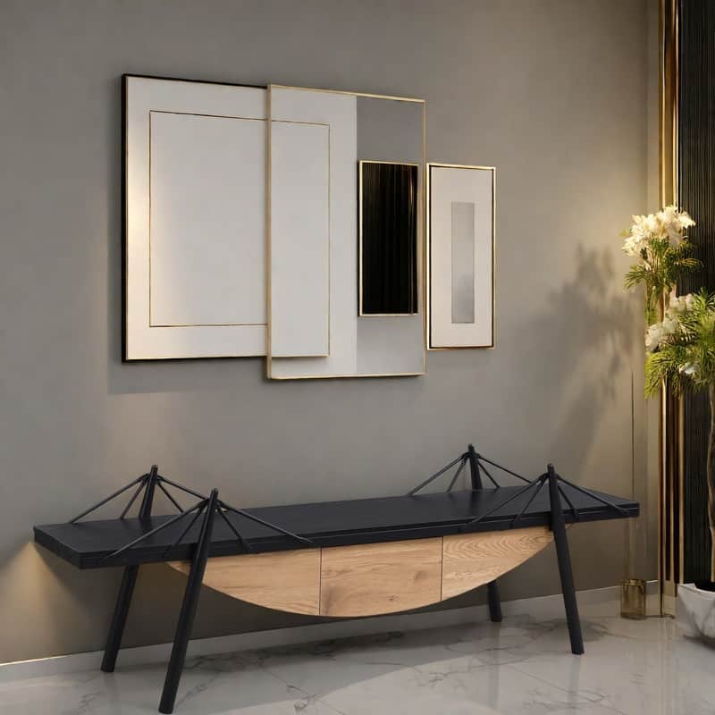 70.87" Nautical Sailboat Console Table - Modern Media Console with Storage Drawer & Metal Frame