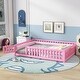 preview thumbnail 1 of 7, Queen Size Bed Floor Bed with Safety Guardrails and Door for Kids Pink - Queen
