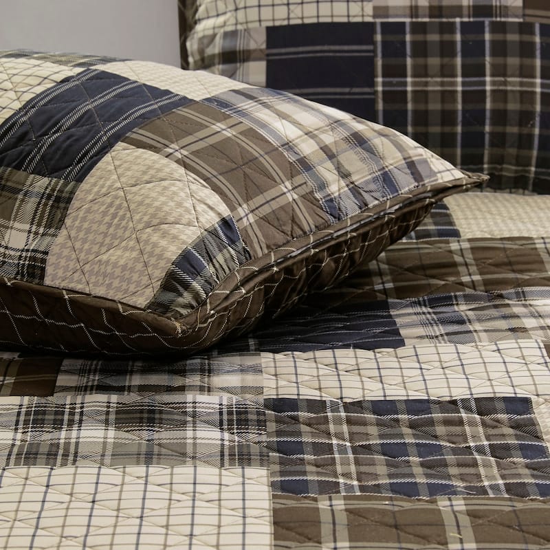3 Piece Reversible Printed Quilt Set Black/Brown King/Cal King